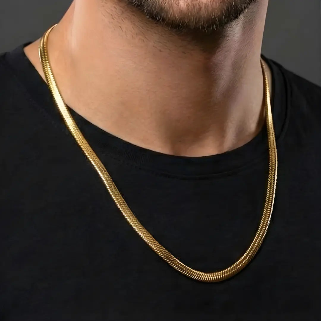 18K Gold Filled Herringbone Snake Chain Necklace – Sleek Flat Snake Chain